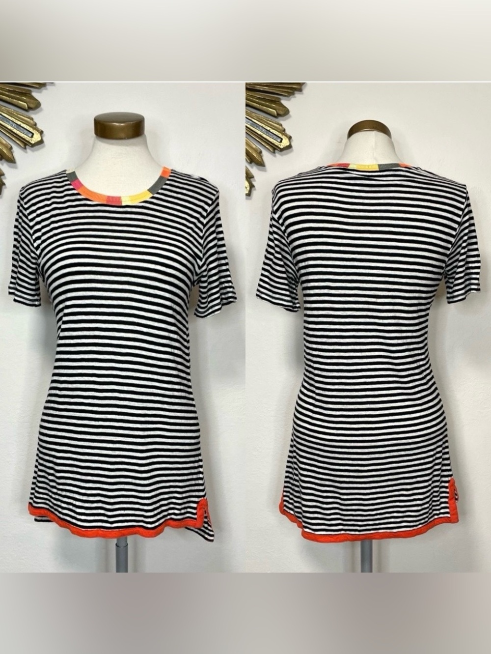 Foil Stripe Linen Blend Top